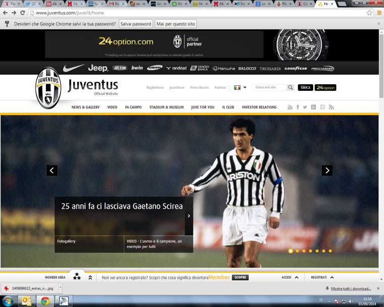 L&#39;omaggio della Juve a Gaetano Scirea nella home page del sito ufficiale. juventus.com